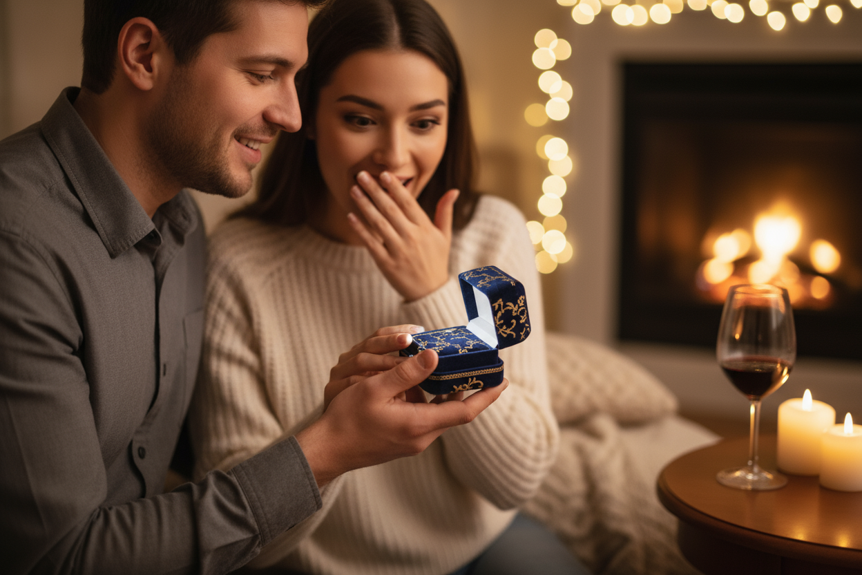 couple gifting a jewlery box
